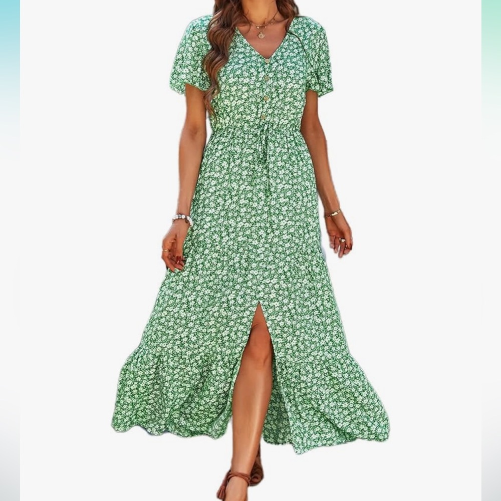 Pretty Garden Women's Floral V Neck Split Tiered A-Line Maxi Dress Size XXL